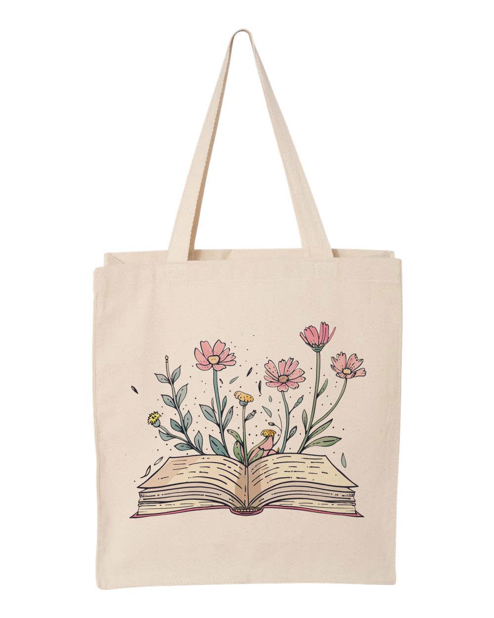 Book With Flowers Book Lover Canvas Tote Bag