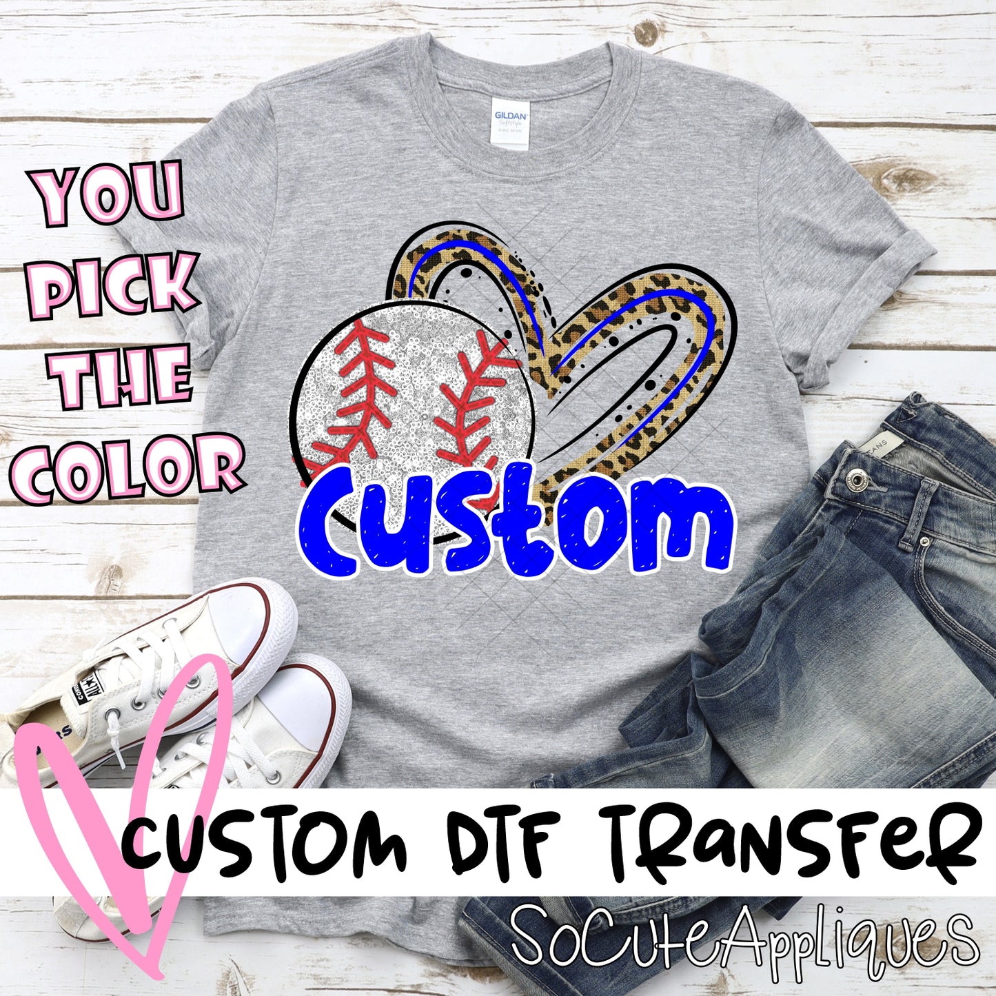 Sequin Baseball with Leopard heart