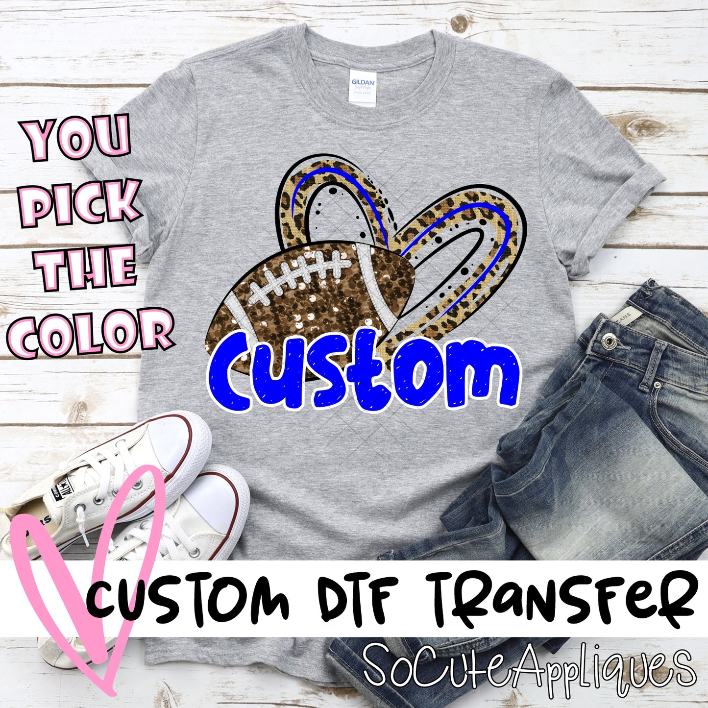 Sequin Football with Leopard heart