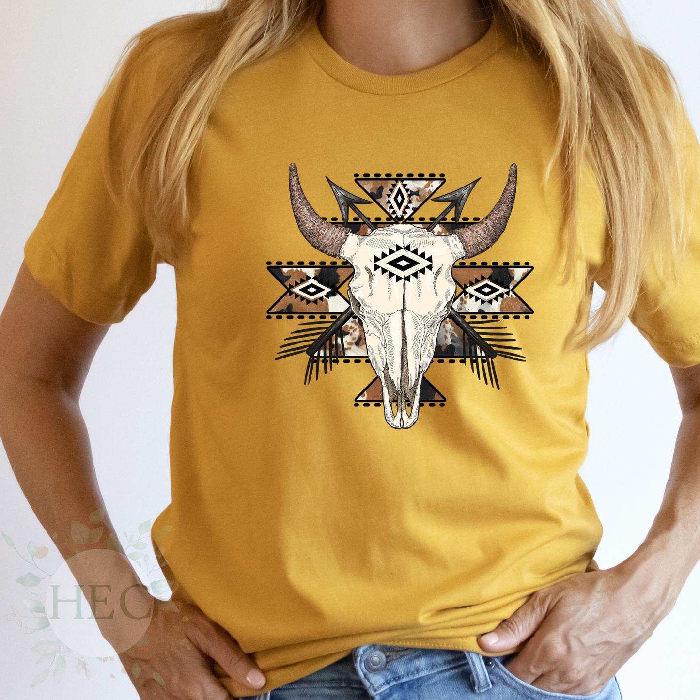 Cow Print Aztec Western Skull