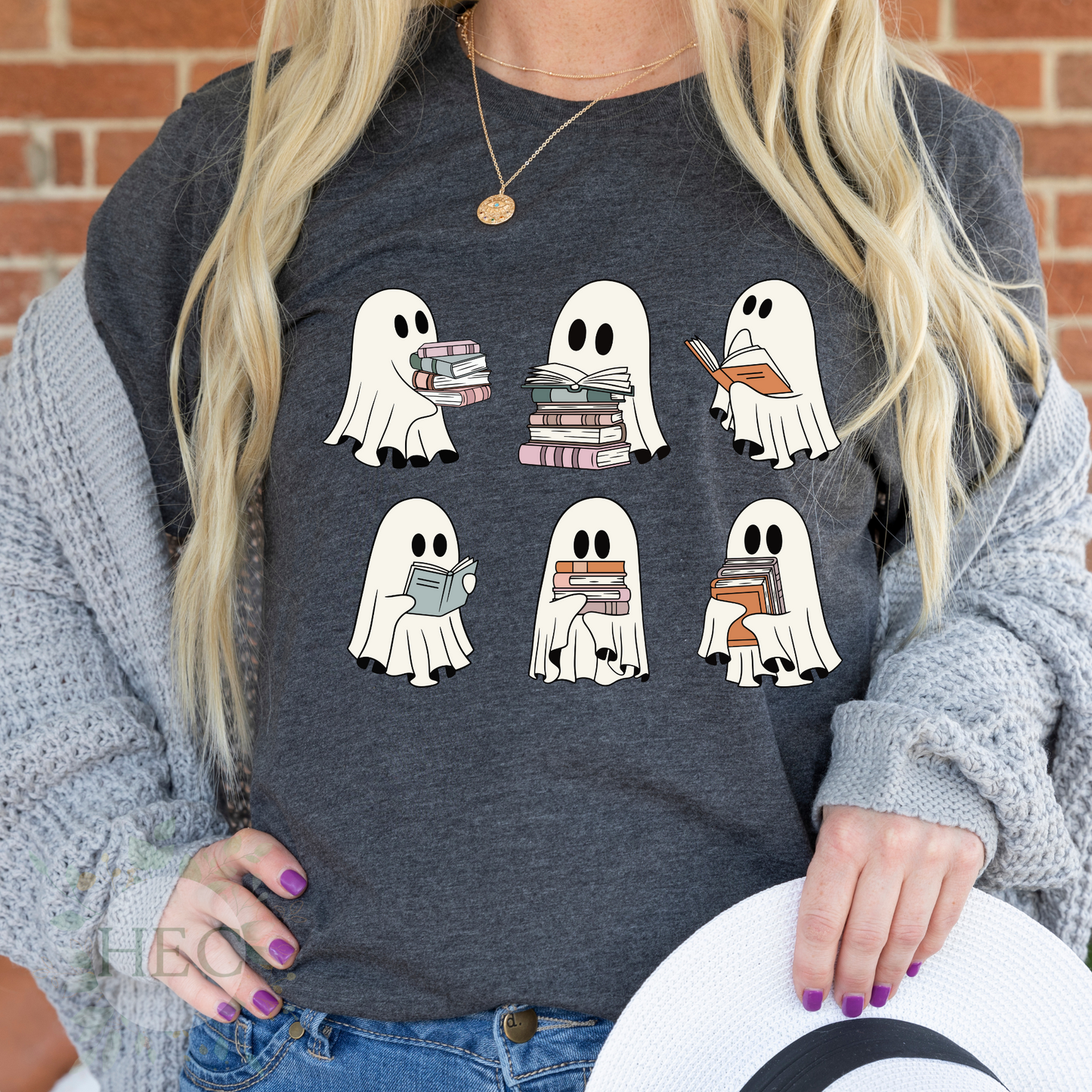 Cute ghosts reading books