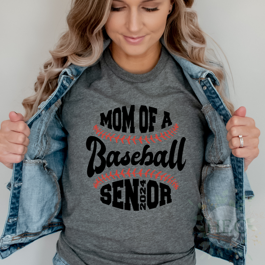 Baseball mom of a senior (black lettering)