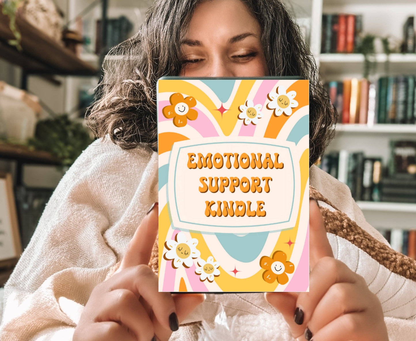 Retro Emotional Support Kindle Insert with Sparkly Overlay, Clear Case Kindle Paper, Cozy Bookish Decor: Kindle Paperwhite 10th Gen