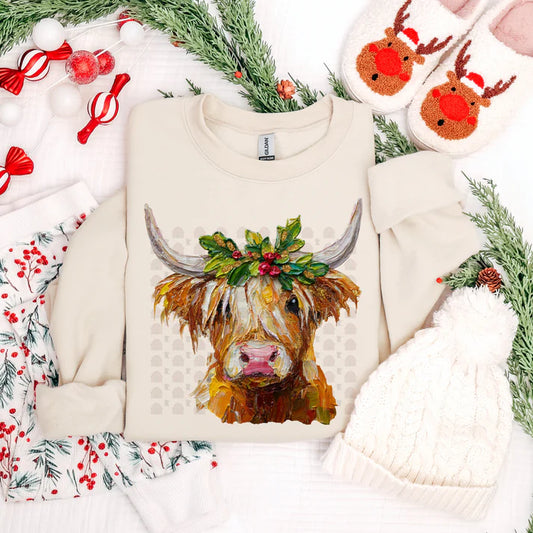 Painted Christmas Highland Cow
