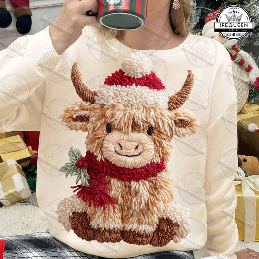 Retro Faux Yarn Crochet Highland Cow