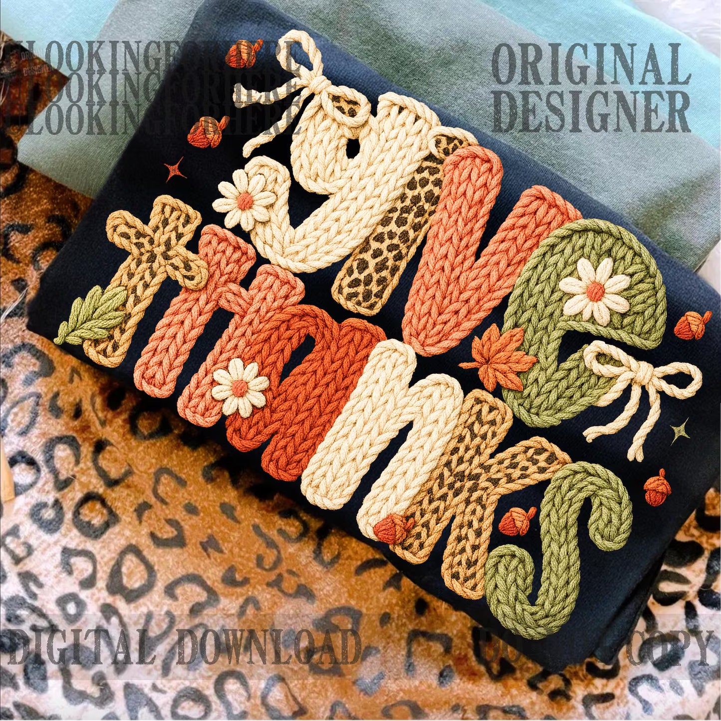 Preppy Give Thanks faux yarn