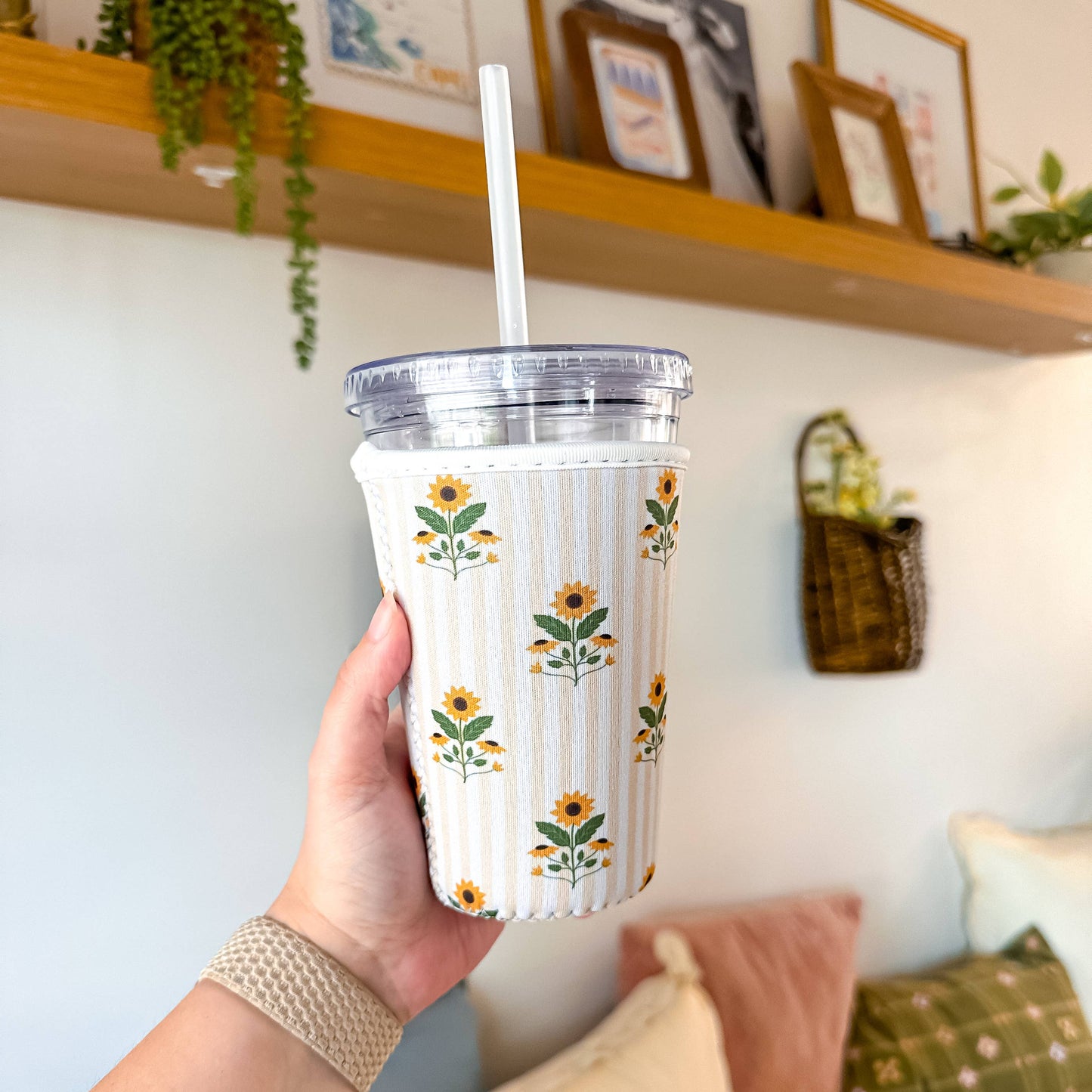 Sunflowers and Stripes | Iced Coffee Sleeve: Medium