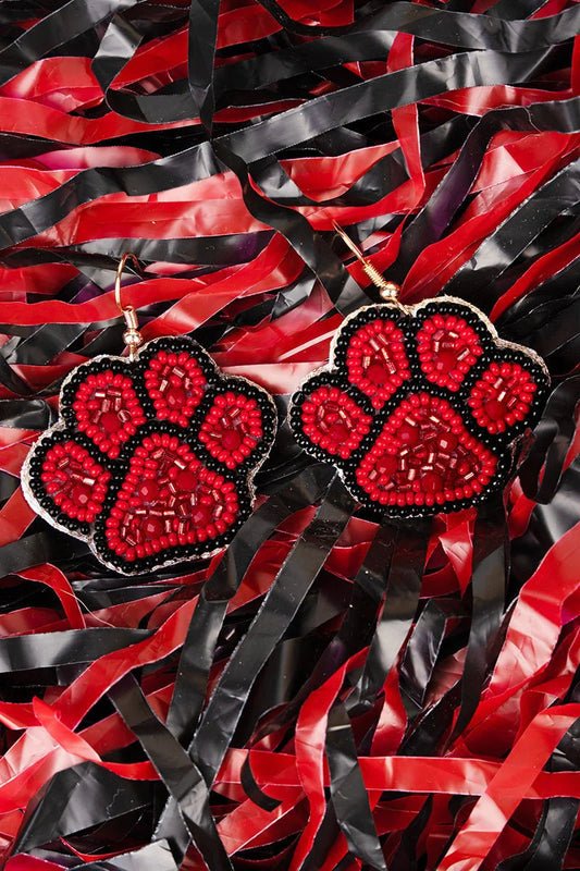 VIOLA SPIRIT PAWS RED AND BLACK SEED BEAD EARRINGS