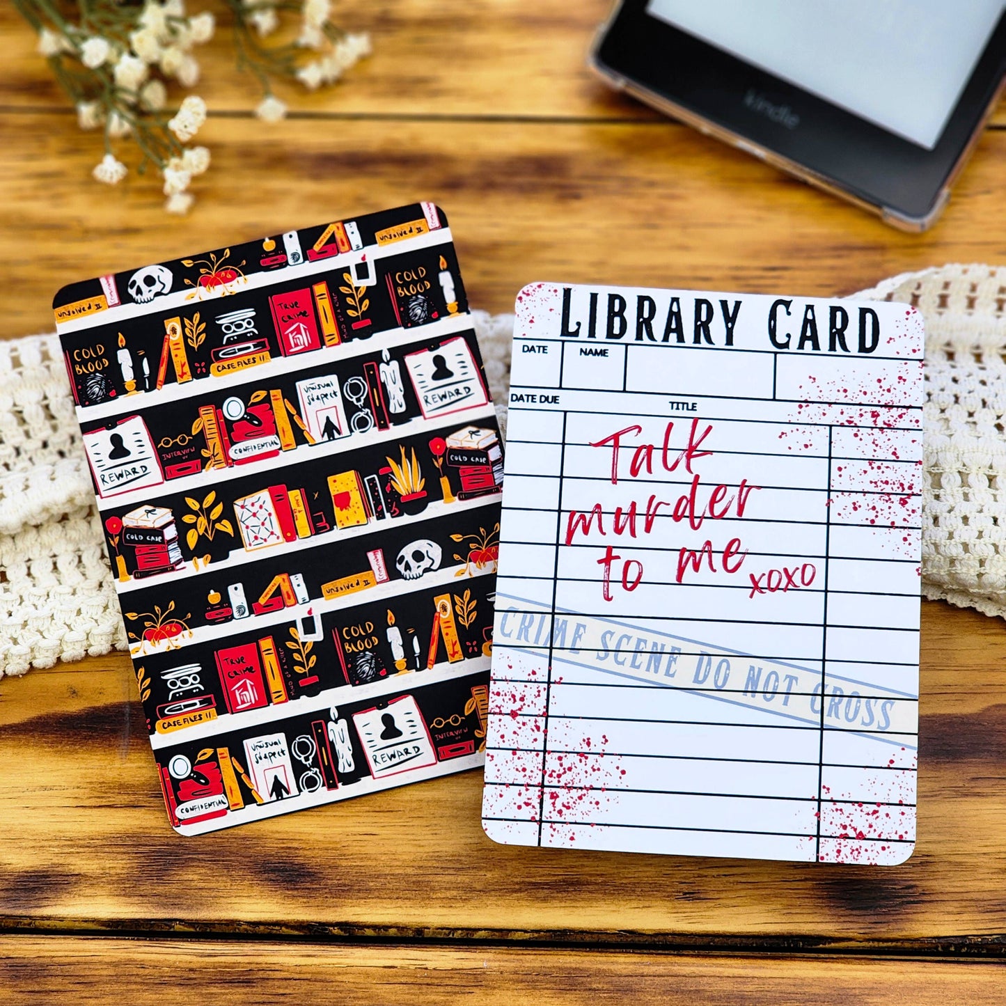 Kindle Cardstock Insert Print: Thrills and Crimes: Library Card / Kindle Paperwhite 11th Generation (2021) 4.9x6.8"