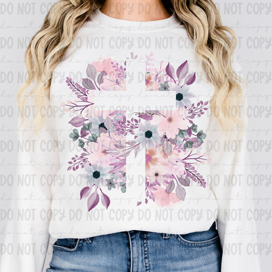 Floral Cross (cross is open and will be the color of shirt)