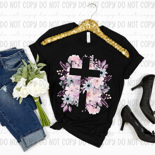 Floral Cross (cross is open and will be the color of shirt)