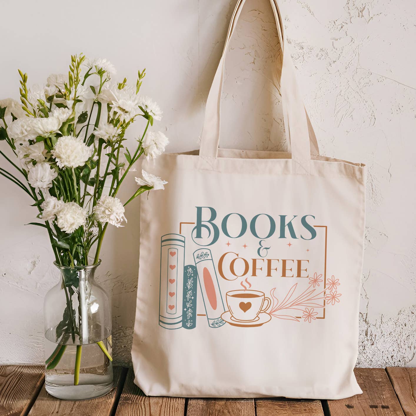 Coffee and Books Bookish Canvas Tote Bag