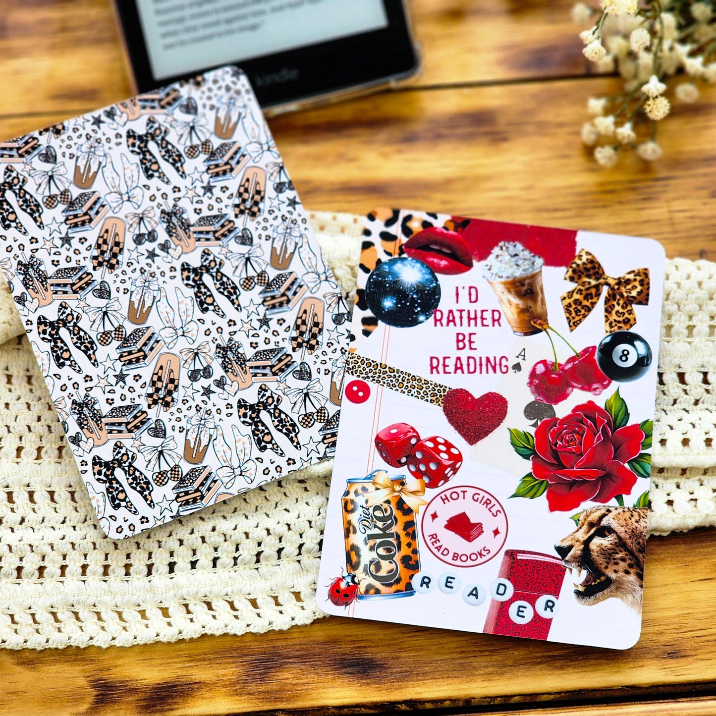 Kindle Cardstock Insert Print: Animal Printed Aesthetic: Coffee and Book Pattern / Kindle Paperwhite 12th Generation/Colorsoft (2024) 5"x7"
