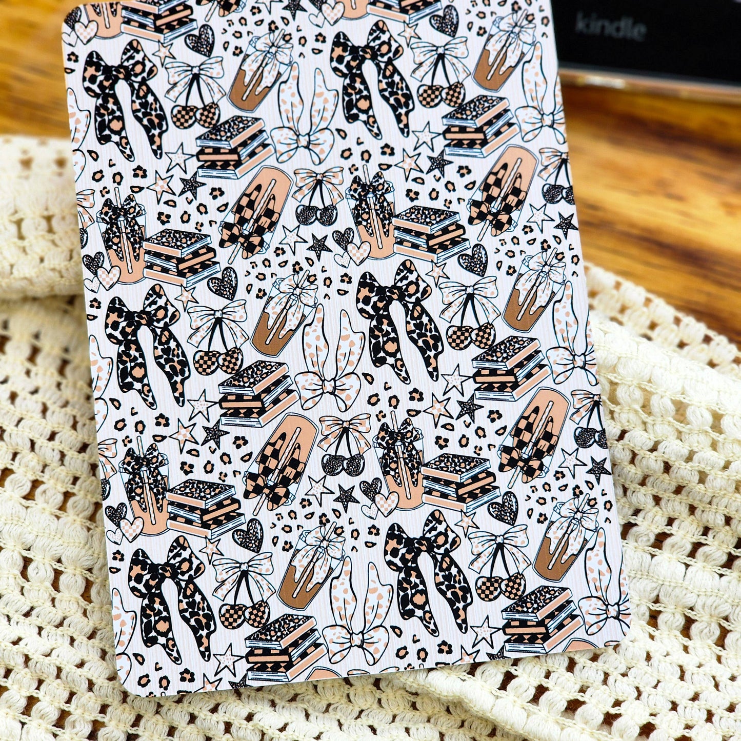 Kindle Cardstock Insert Print: Animal Printed Aesthetic: Coffee and Book Pattern / Kindle Paperwhite 12th Generation/Colorsoft (2024) 5"x7"