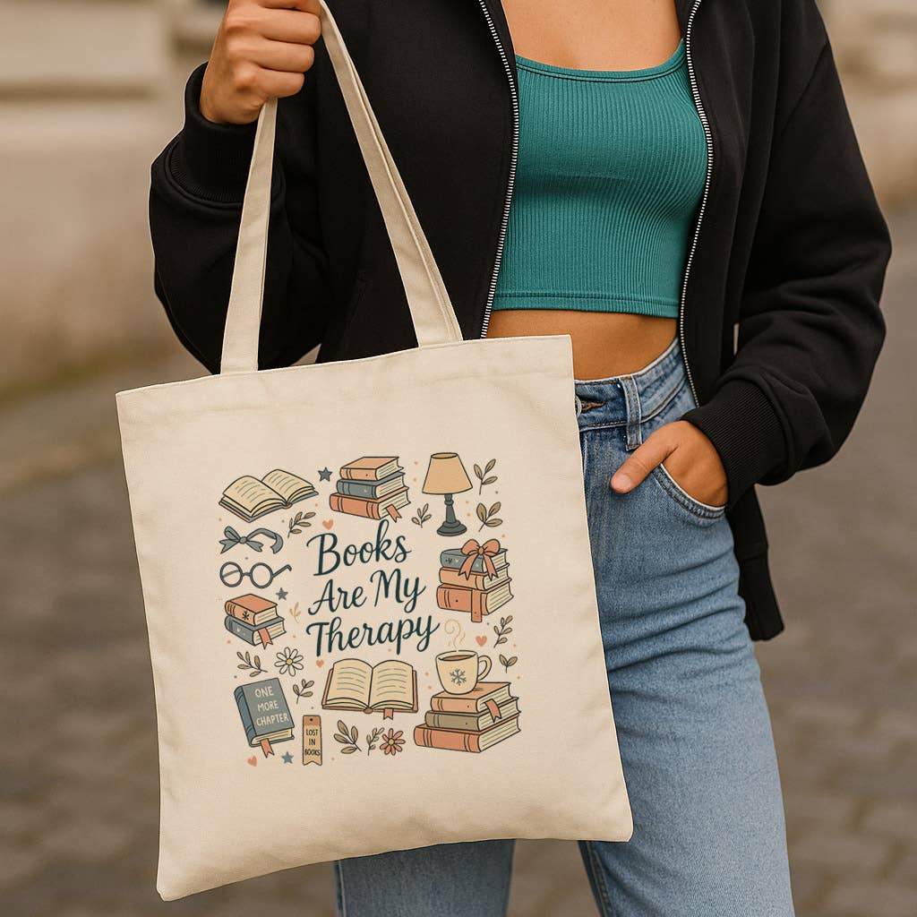 Book Therapy Bookish Canvas Tote Bag