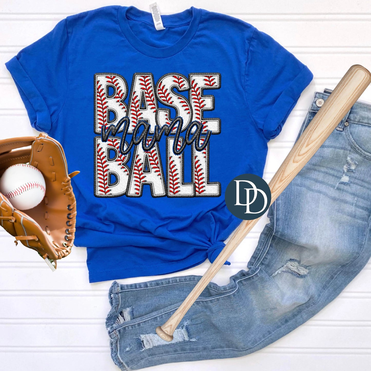 Baseball Mama Cursive Faux Embroidery