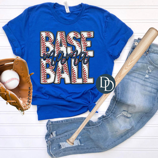 Baseball Mama Cursive Faux Embroidery