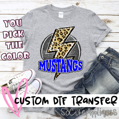 Mustangs circle with leopard lightning bolt