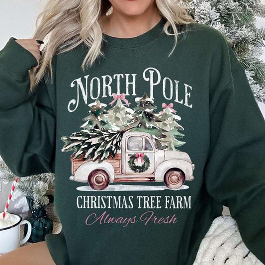 North Pole Christmas tree farm pink truck