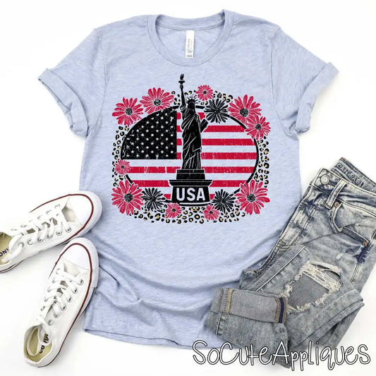 Statue of liberty USA on flower and leopard