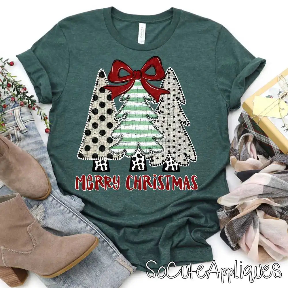 Merry Christmas Tree trio red