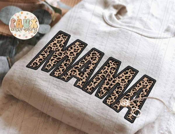 Mama leopard faux embroidery