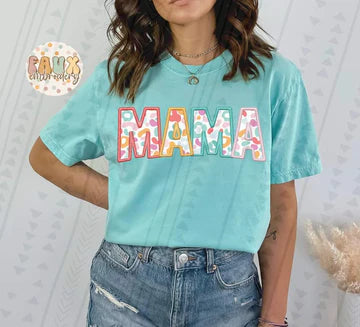 Mama floral faux embroidery