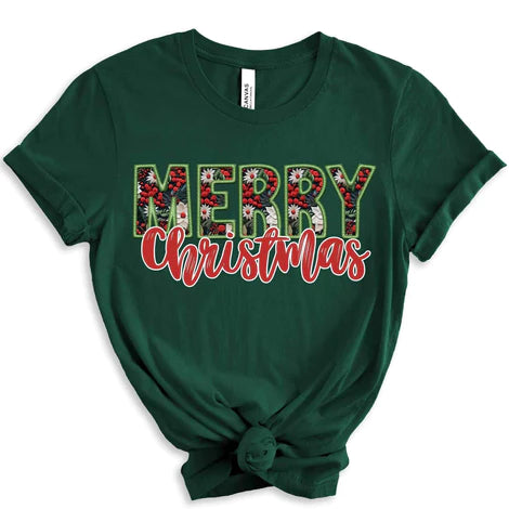 Merry Christmas with mistletoe embroidery bright red font