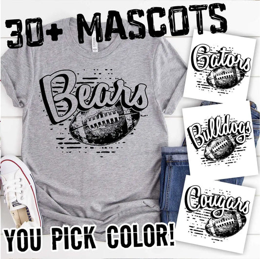 Arched Mascot football on stripes
