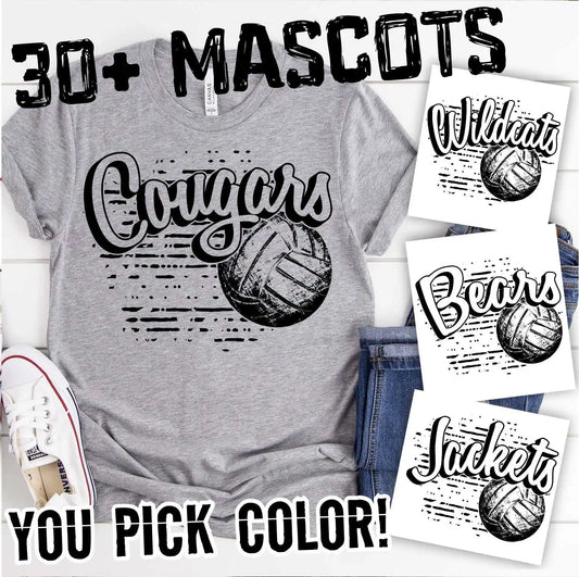 Arched Mascot volleyball on stripes