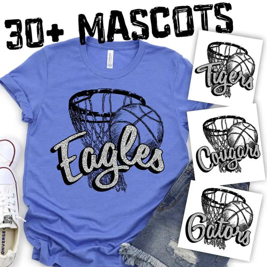 Basketball polka dot Mascot arched on net
