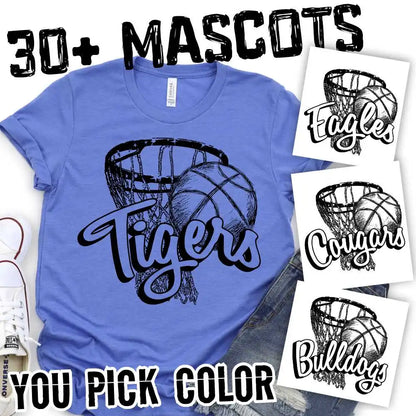 Basketball Mascot arched on net