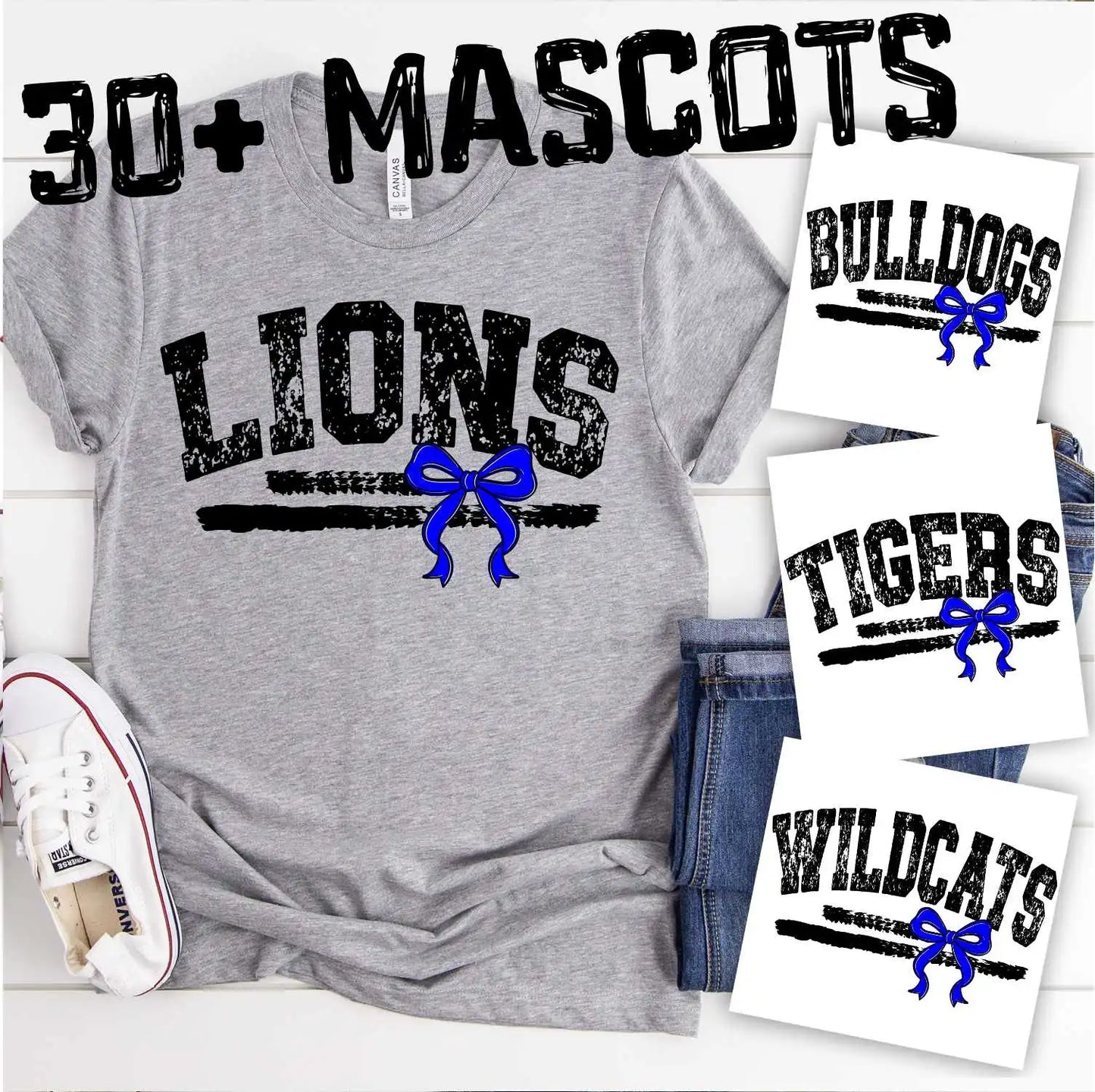 Mascot on stripes with bow