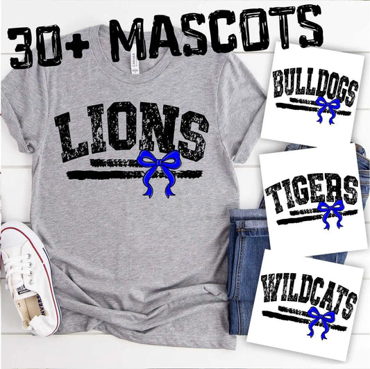 Mascot on stripes with bow