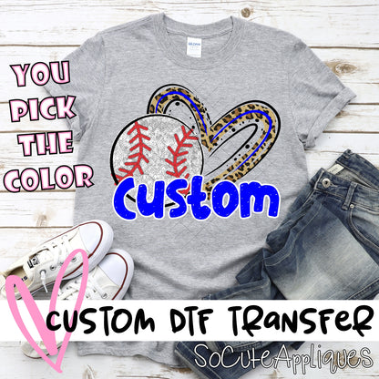 Sequin Baseball with Leopard heart