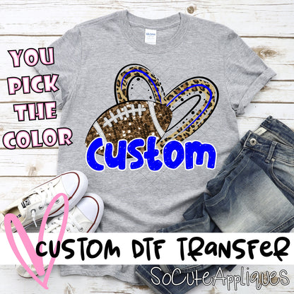 Sequin Football with Leopard heart