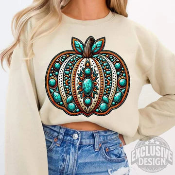 Boho pumpkin with turquoise stones