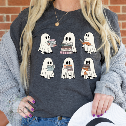 Cute ghosts reading books