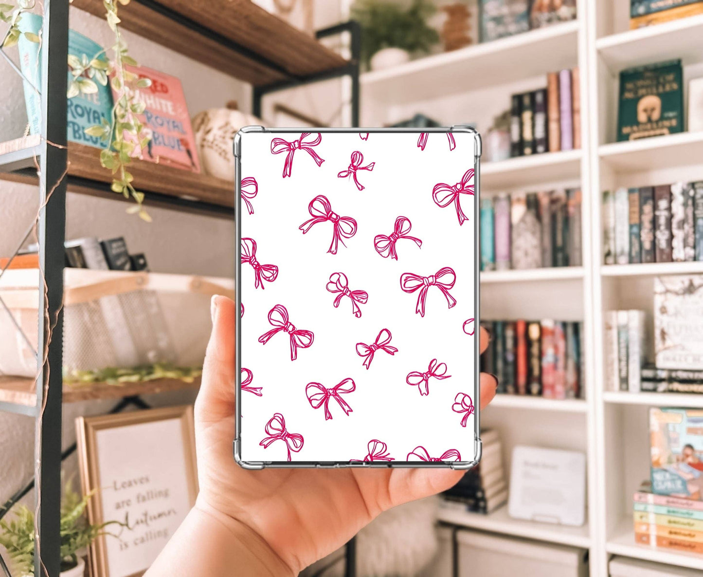 Pink Bow Coquette Kindle Insert with Sparkly Overlay, Clear Case Kindle Paper, Cute Bookish Accessory: Kindle Paperwhite 10th Gen