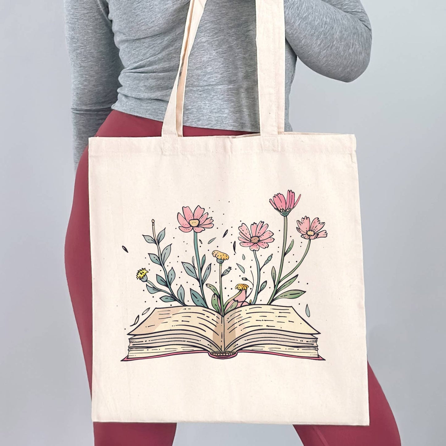 Book With Flowers Book Lover Canvas Tote Bag