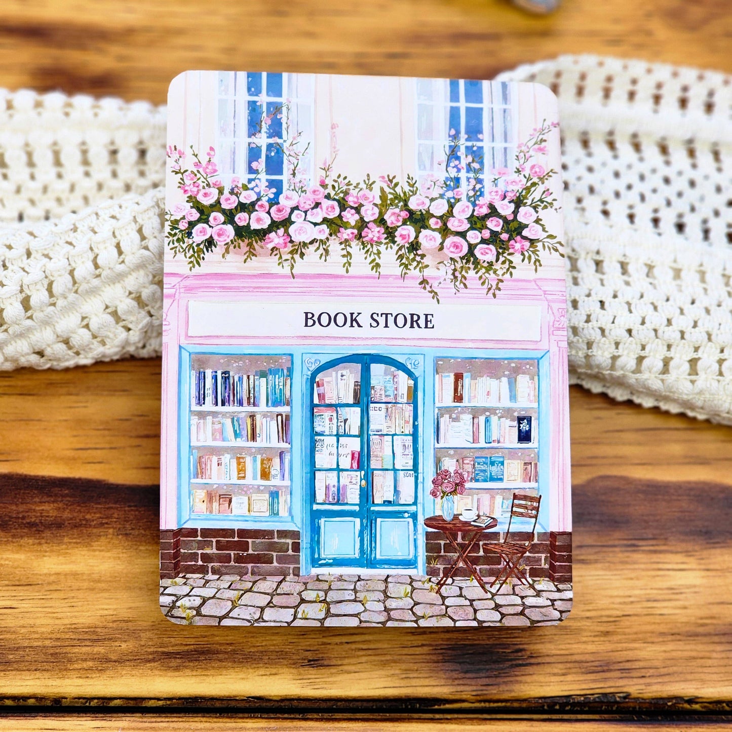Kindle Cardstock Insert Print: Bookstore: Blue Florals and Books Pattern / Kindle Paperwhite 11th Generation (2021) 4.9x6.8"