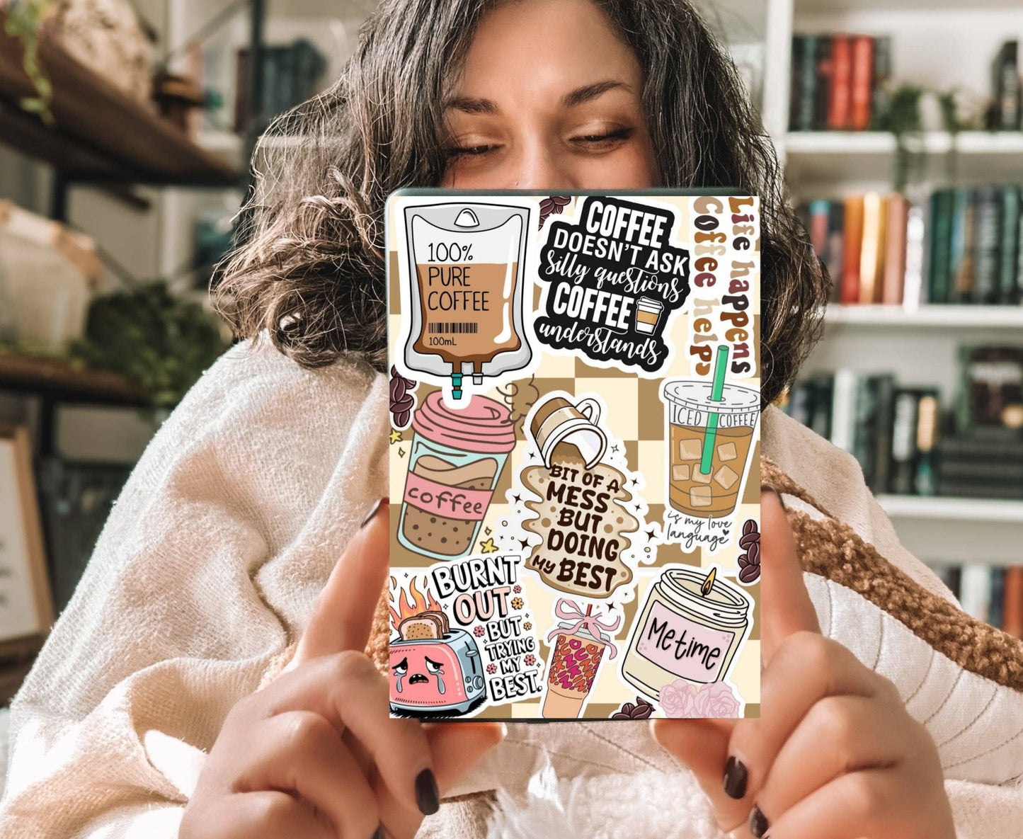 Coffee Lover Kindle Insert with Sparkly Overlay, Cute Coffee Aesthetic Clear Kindle Case Insert: Kindle Paperwhite 10th Gen