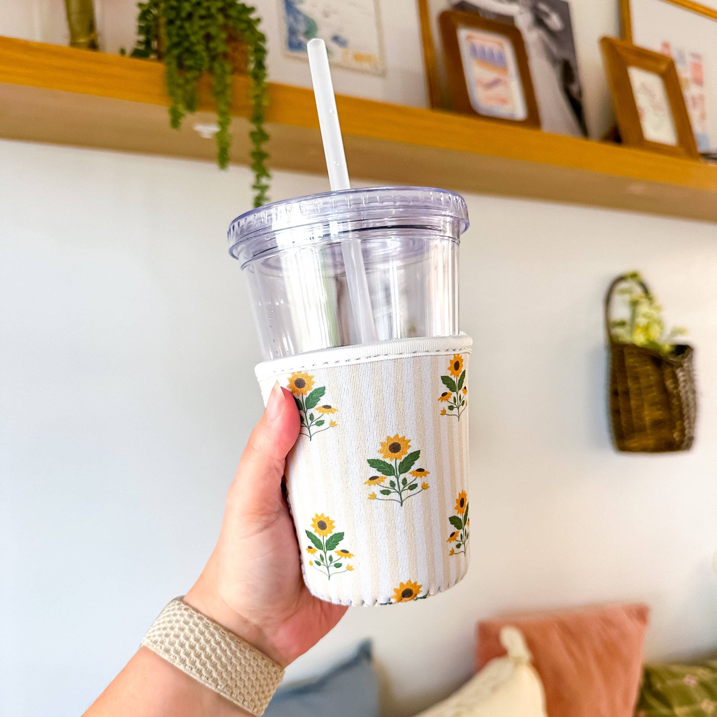 Sunflowers and Stripes | Iced Coffee Sleeve: Medium