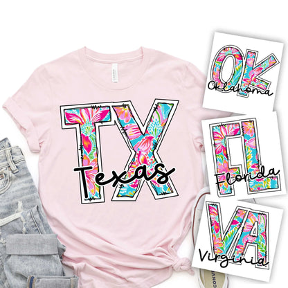 State initial BRIGHT flower print