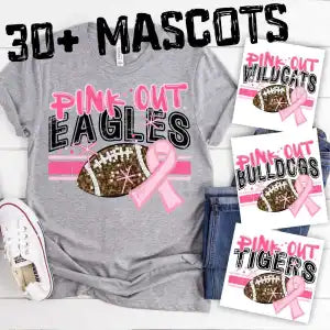 CUSTOM MASCOT Pink out faux sequin football on stripes