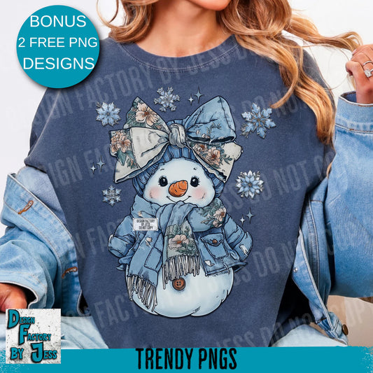 Denim Coquette Cottagecore Snowman