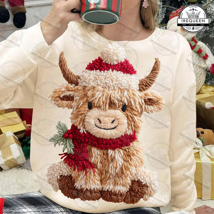 Retro Faux Yarn Crochet Highland Cow