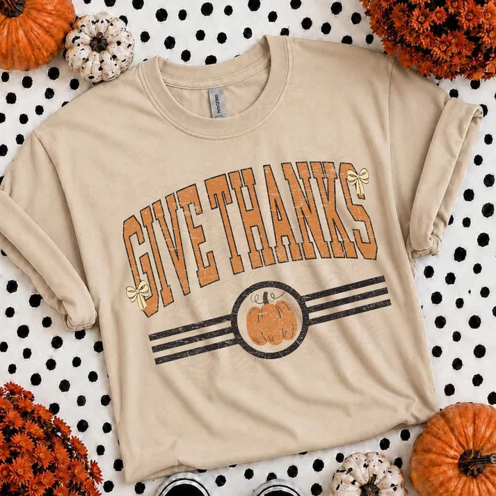 Retro Give Thanks Pumpkin And Bows