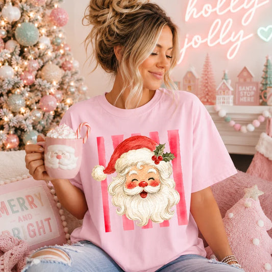 Watercolor Stripes Santa