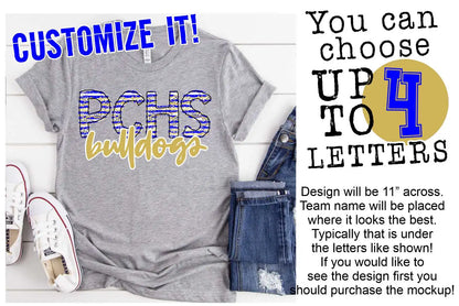 CUSTOM NAME* Multi color messy stripe Initial mascot